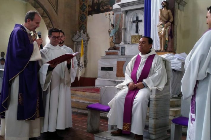 Monsignor Darío Álvarez Botero installs Father Pedro Miguel Mora Medina, CSB as pastor of Our Lady of Egypt (Nuestra Señora de Egipto), new Basilian parish in Bogota, Colombia